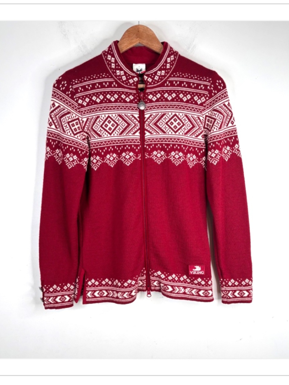 Dale of Norway Viking 100% Wool Cardigan S Red Fair Isle Nordic Scandinavian